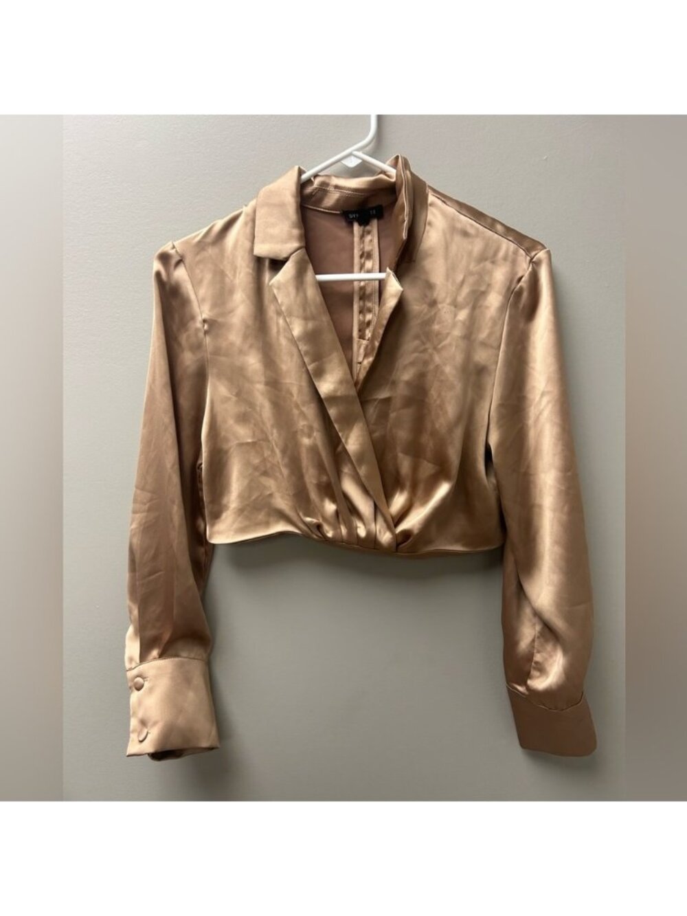 Dynamite Women’s Tan Satin Wrap Blouse